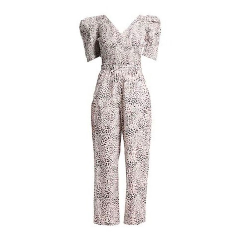 Sea New York Calla Cheetah Smocked V-Neck Jumpsuit Size 8 - Picture 3 of 15